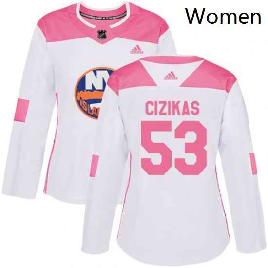 Womens Adidas New York Islanders 53 Casey Cizikas Authentic WhitePink Fashion NHL Jersey